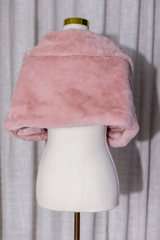 Pink Faux Fur Over The Shoulder Shawl