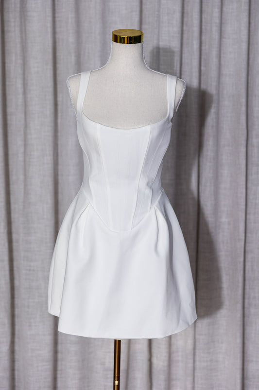 Jani - Ivory V-Waist Mini Dress