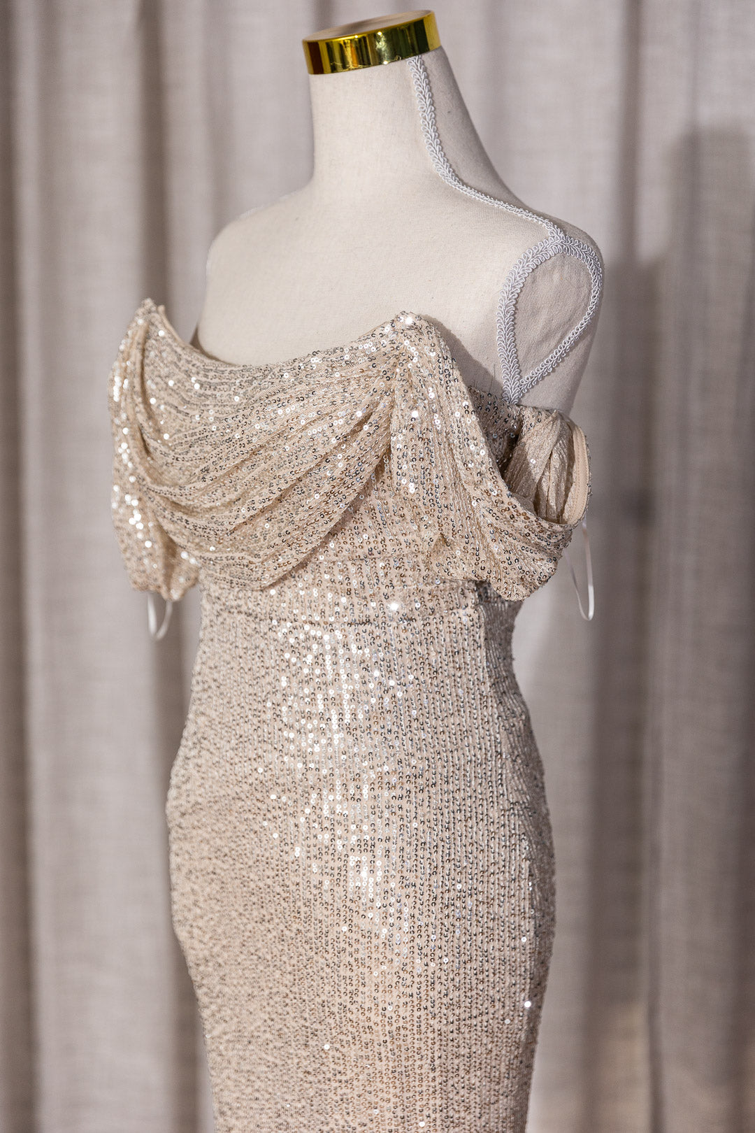 Ariel - Gold and Beige Sequin Long Dress